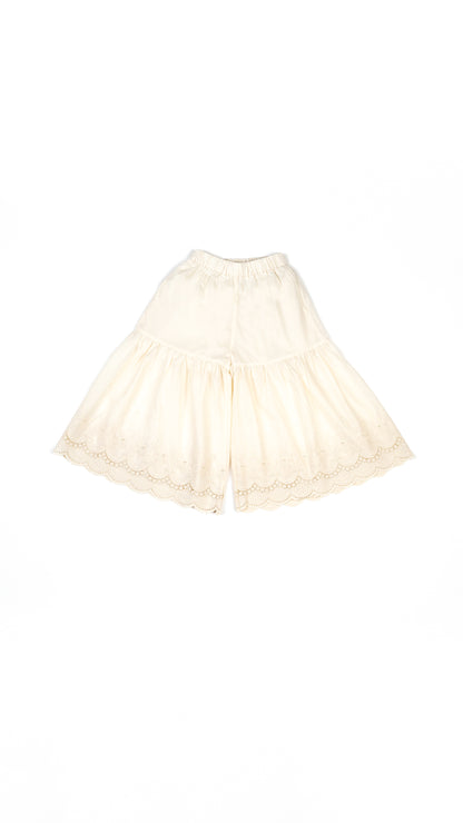 Embroidered Scallop Hem Flared Pants