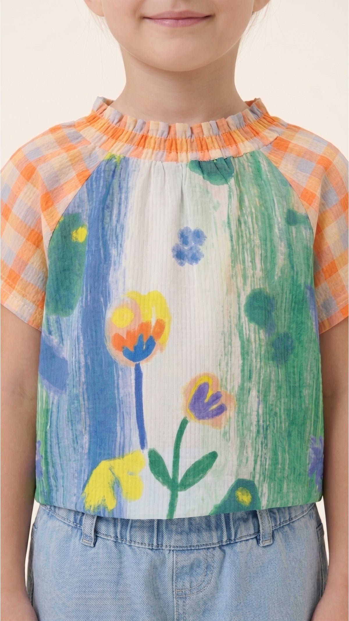 Abstract and Gingham Printed Top