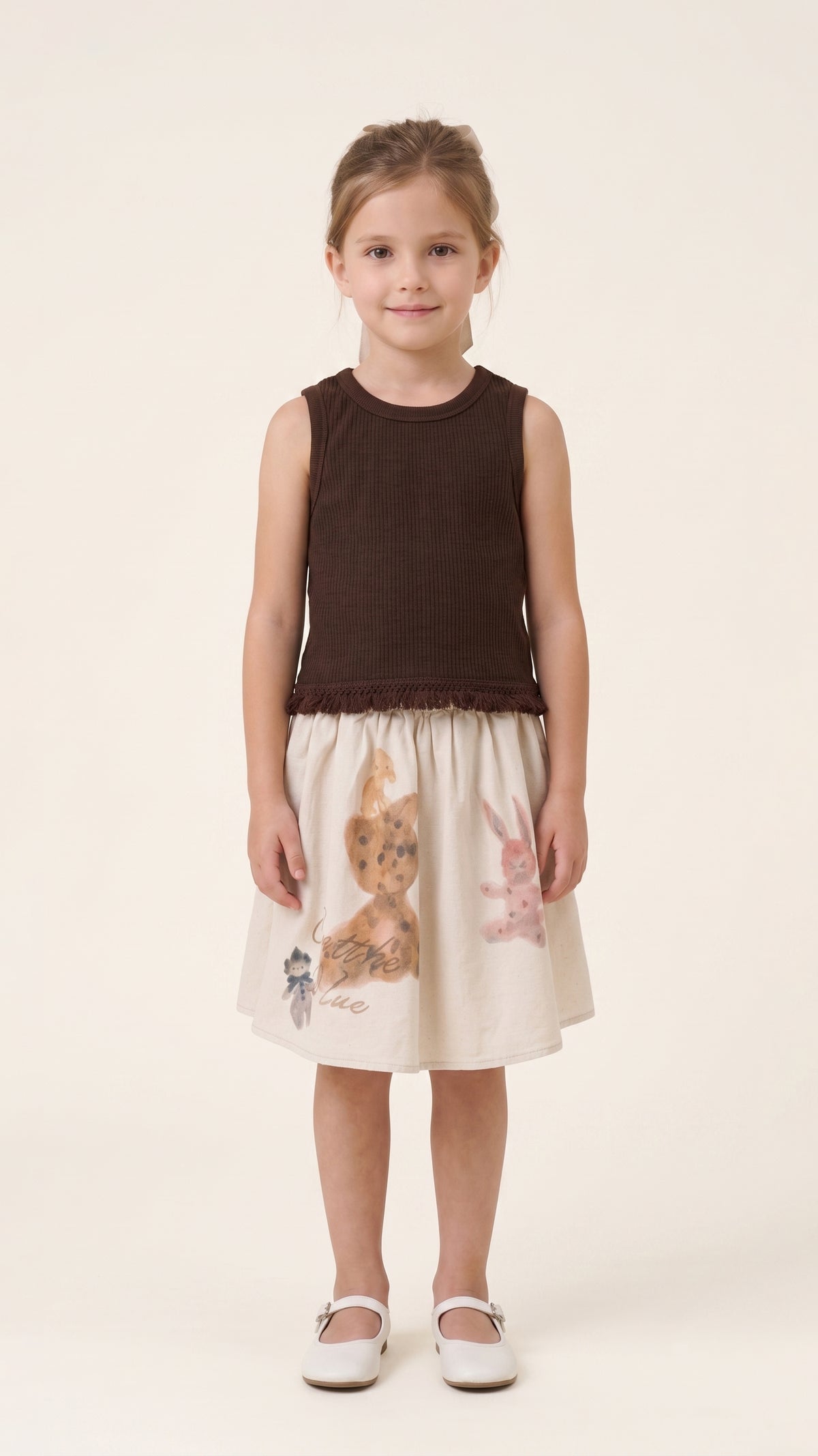 Illustrated Bunny Printed Skirt