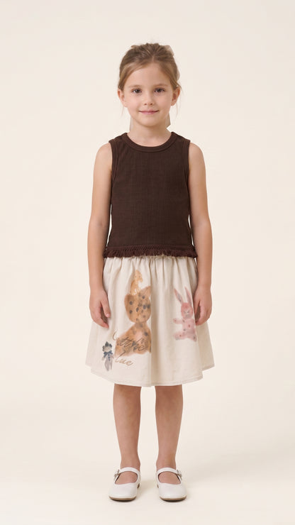 Illustrated Bunny Printed Skirt