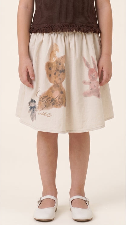 Illustrated Bunny Printed Skirt
