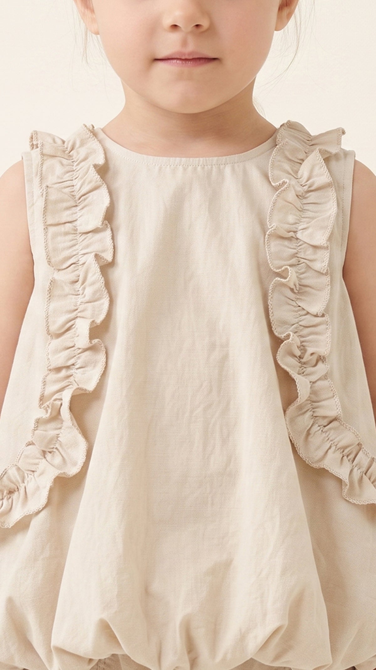 Ruffle Detail Bubble Hem Top in Beige