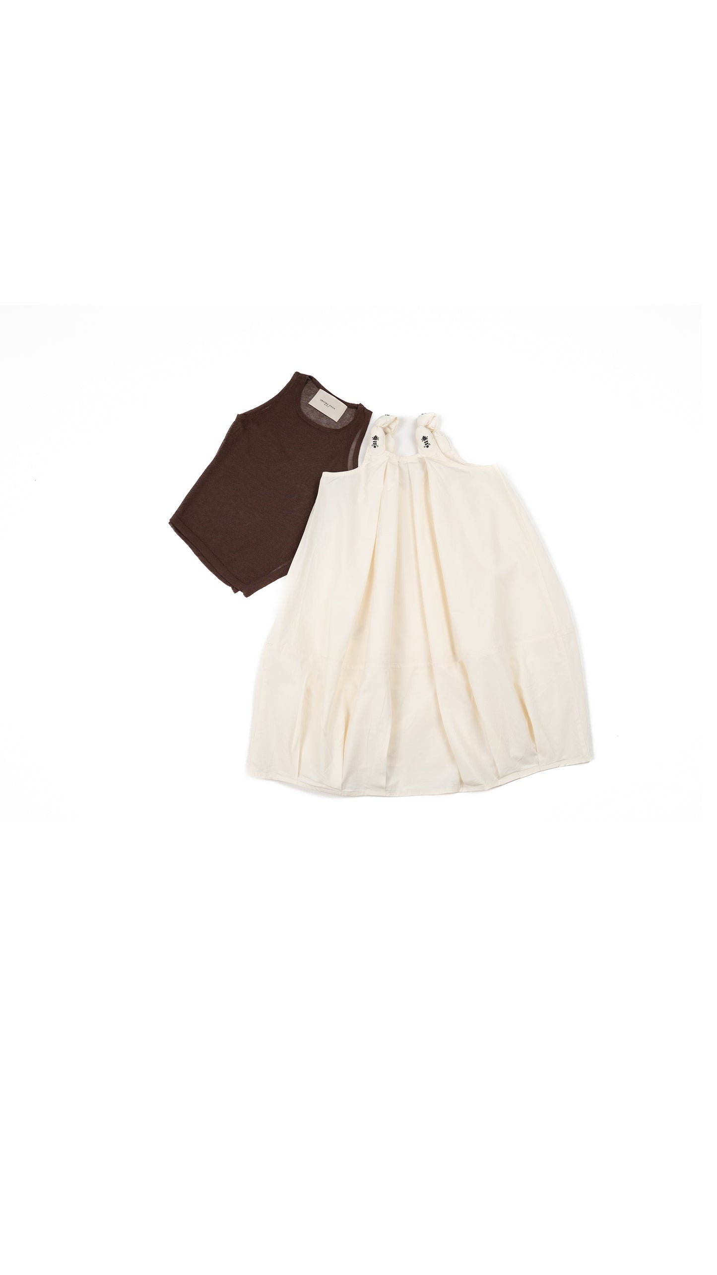 Knot-Strap Pinafore Balloon Dress & Tank Top Set