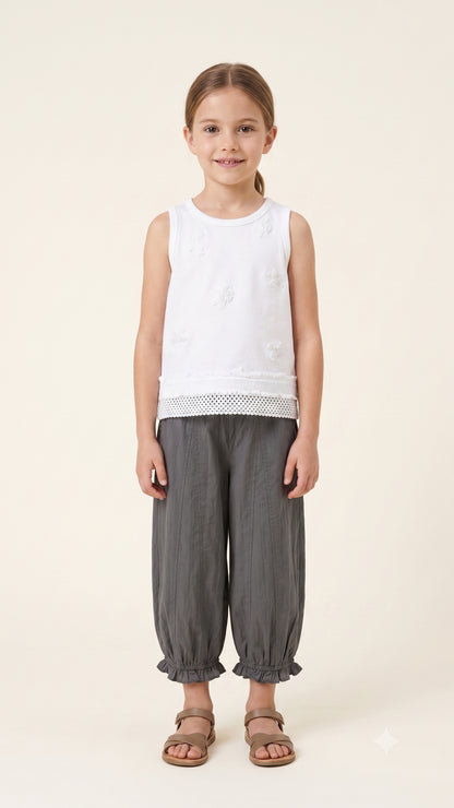 Bow and Lace Detail Tank Top in White