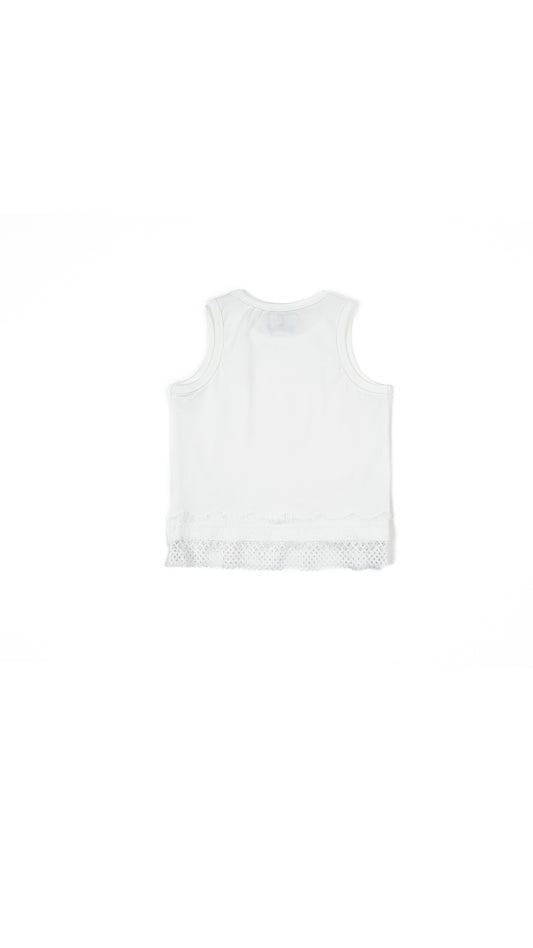 Bow and Lace Detail Tank Top in White