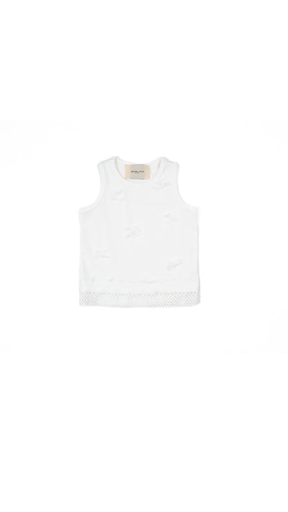 Bow and Lace Detail Tank Top in White