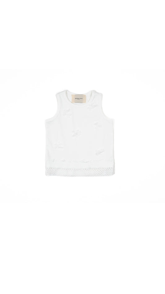 Bow and Lace Detail Tank Top in White