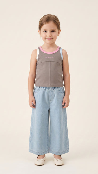 Ribbed Color-Block Detail Tank Top