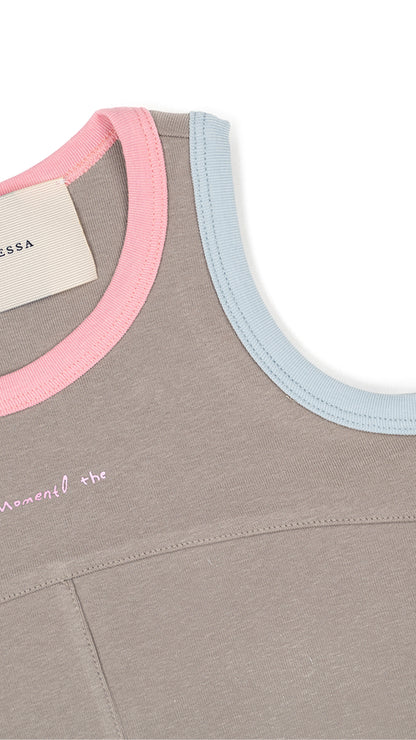 Ribbed Color-Block Detail Tank Top