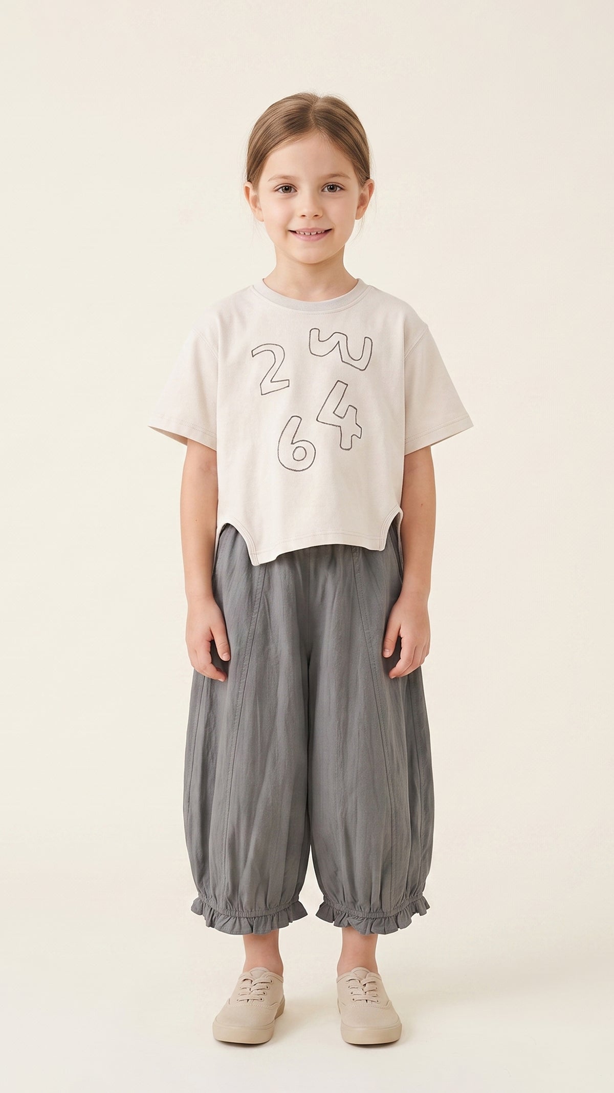 Ruffle-Hem Balloon Culottes in Grey