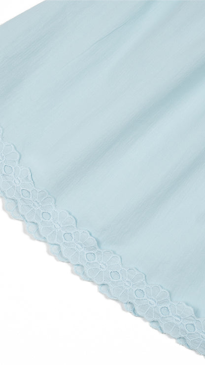 Floral Lace Trim Top & Skirt Set in Sky Blue