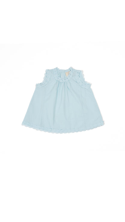Floral Lace Trim Top & Skirt Set in Sky Blue