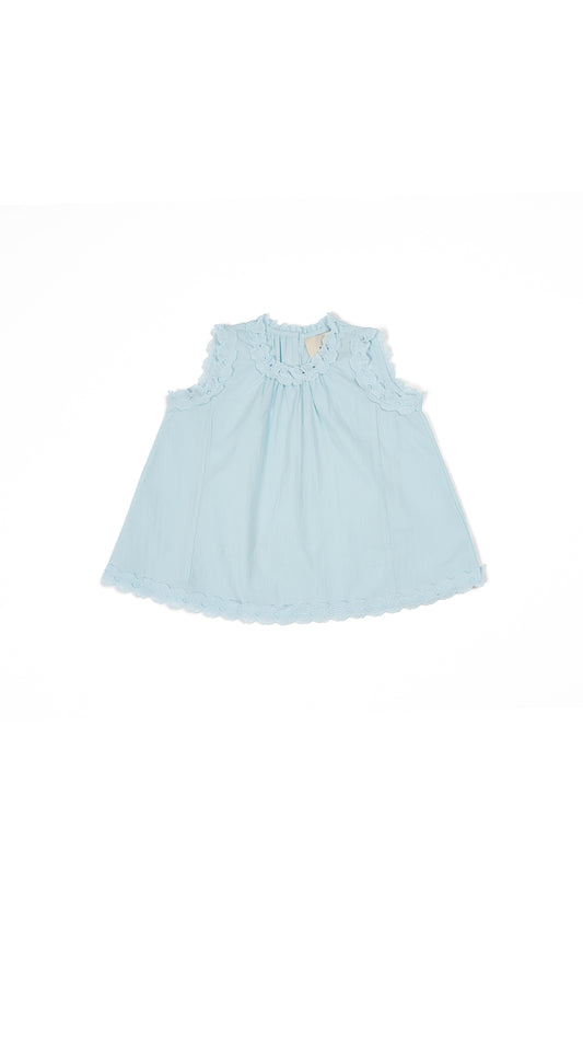 Floral Lace Trim Top & Skirt Set in Sky Blue