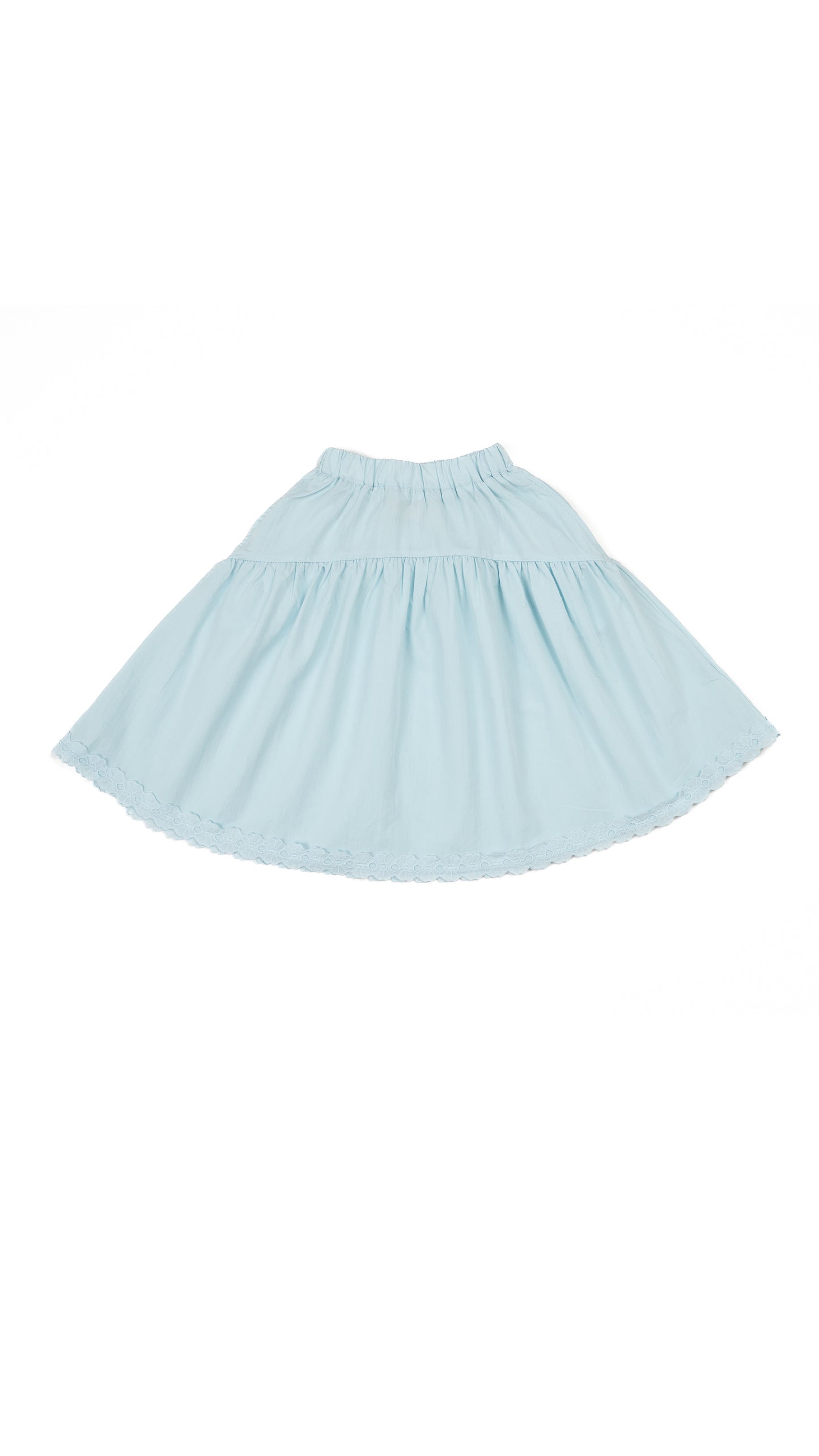 Floral Lace Trim Top & Skirt Set in Sky Blue