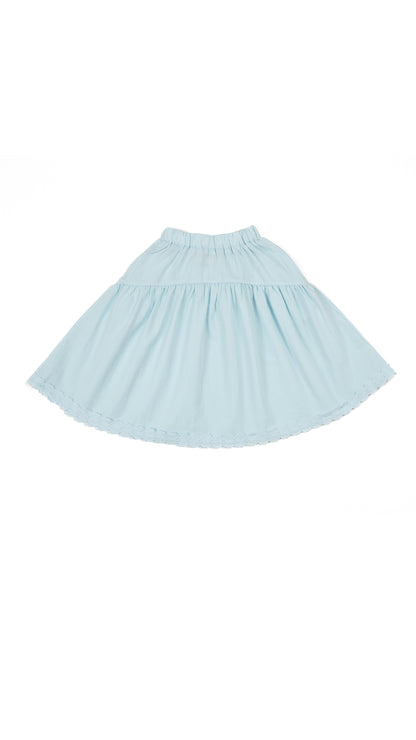 Floral Lace Trim Top & Skirt Set in Sky Blue
