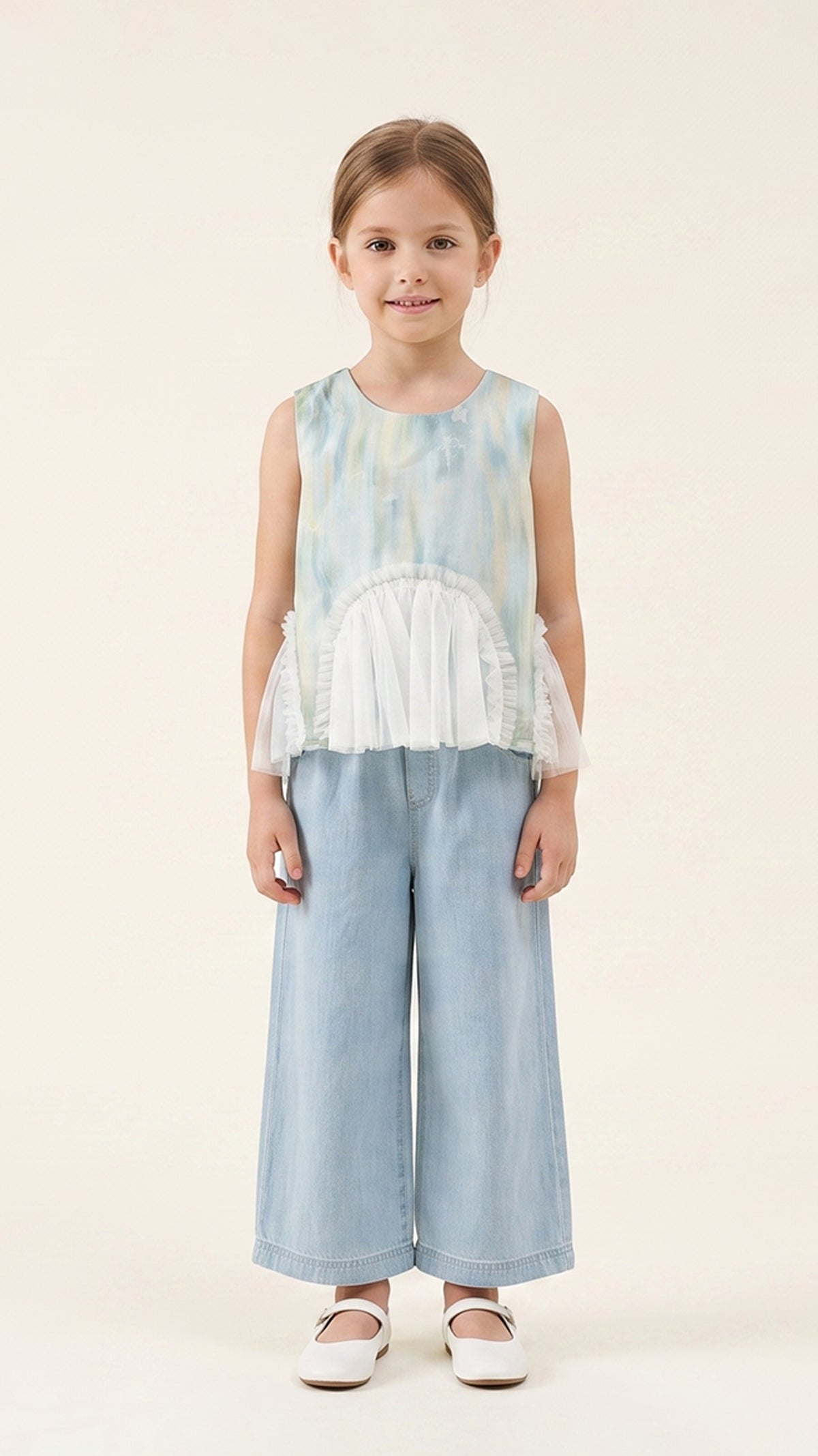 Tulle Godet Detail Trapeze Top