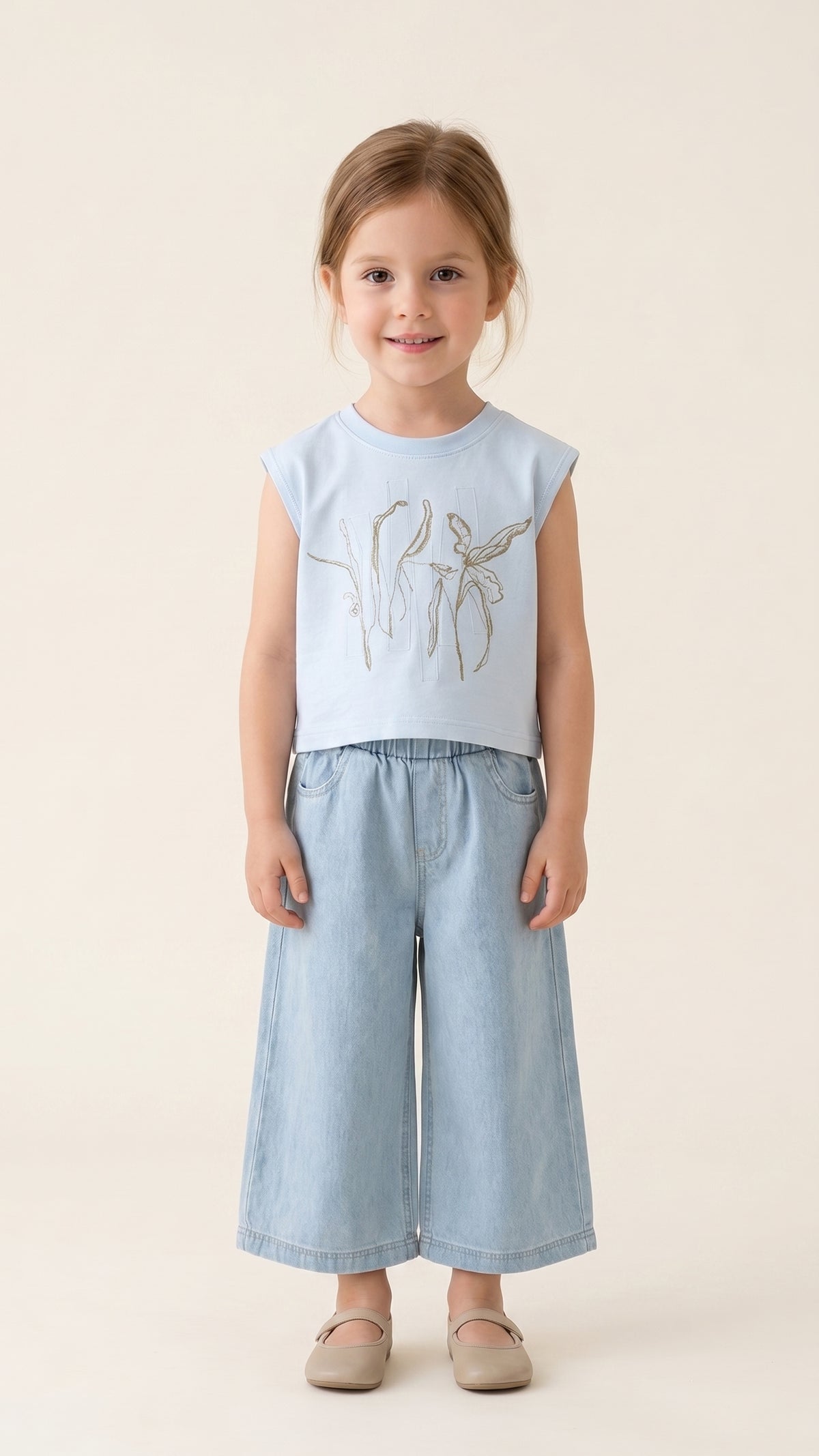 Wide-Leg Chambray Jeans