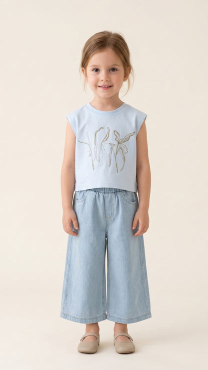 Wide-Leg Chambray Jeans