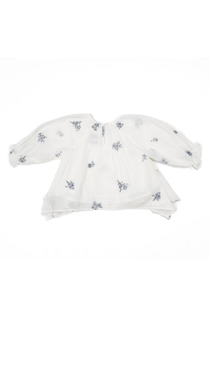Floral Embroidered Hanky Hem Top