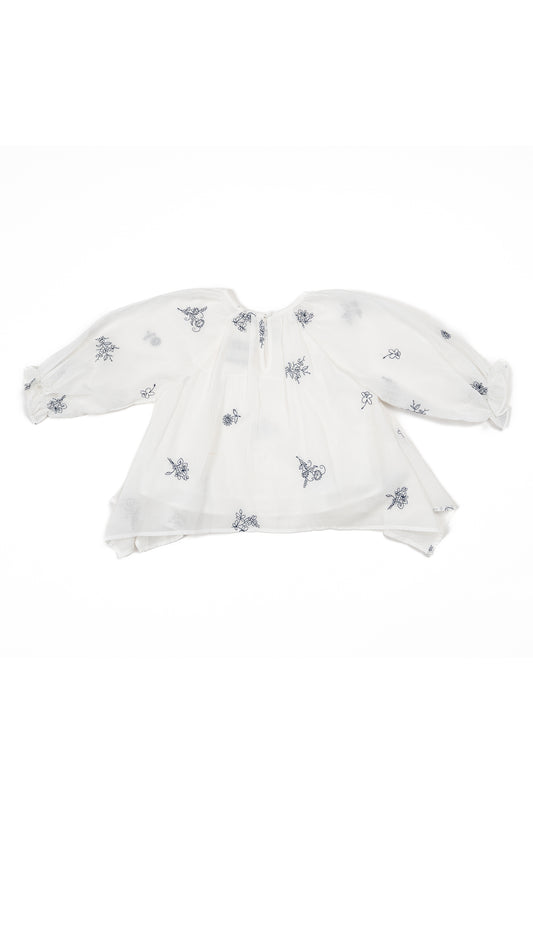 Floral Embroidered Hanky Hem Top