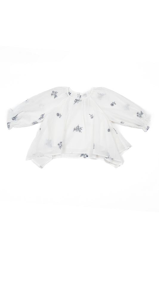 Floral Embroidered Hanky Hem Top