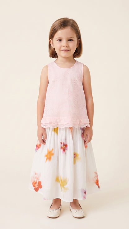 Lace Hem Detail Embroidered Trapeze Top