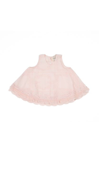 Lace Hem Detail Embroidered Trapeze Top