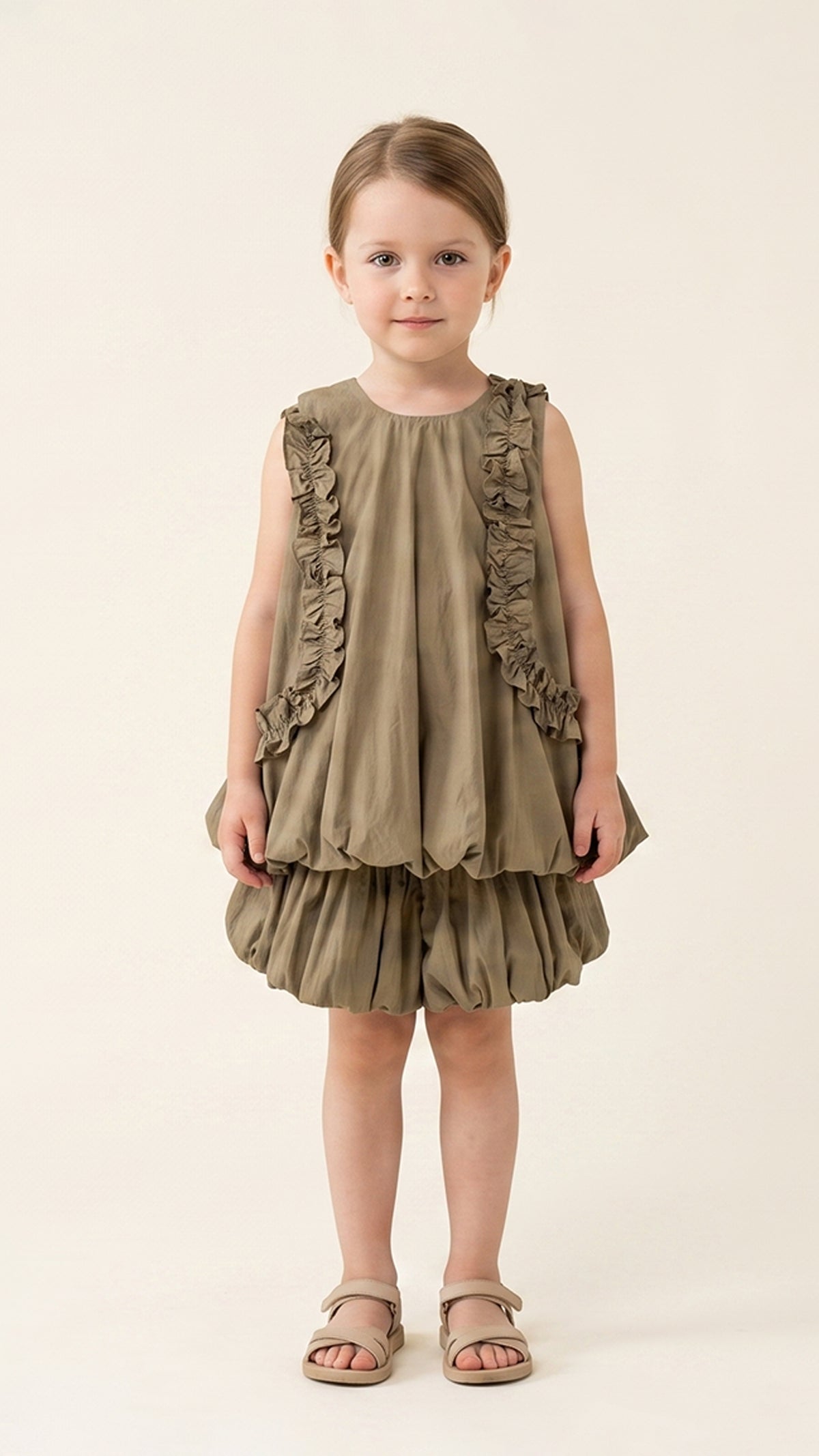 Ruffle Detail Bubble Hem Top in Khaki