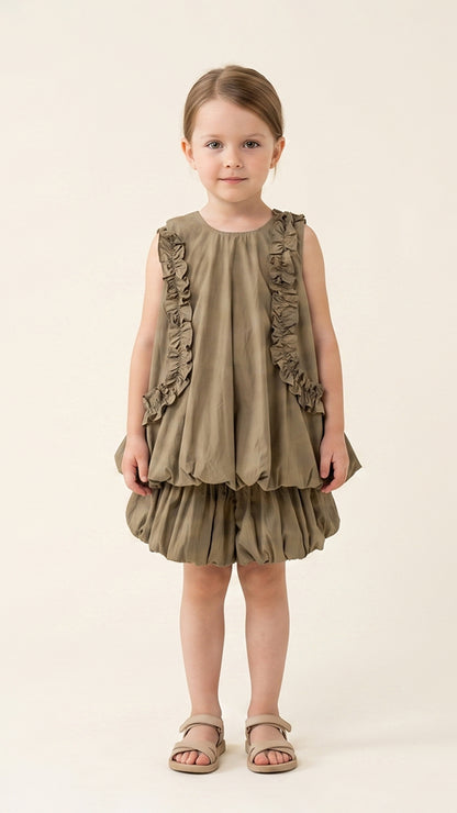 Ruffle Detail Bubble Hem Top in Khaki