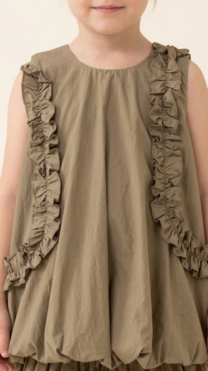 Ruffle Detail Bubble Hem Top in Khaki