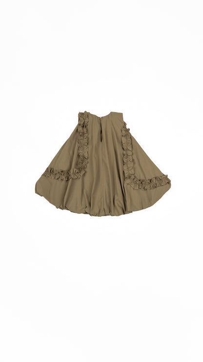 Ruffle Detail Bubble Hem Top in Khaki
