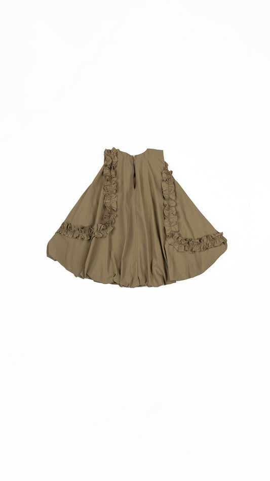Ruffle Detail Bubble Hem Top in Khaki