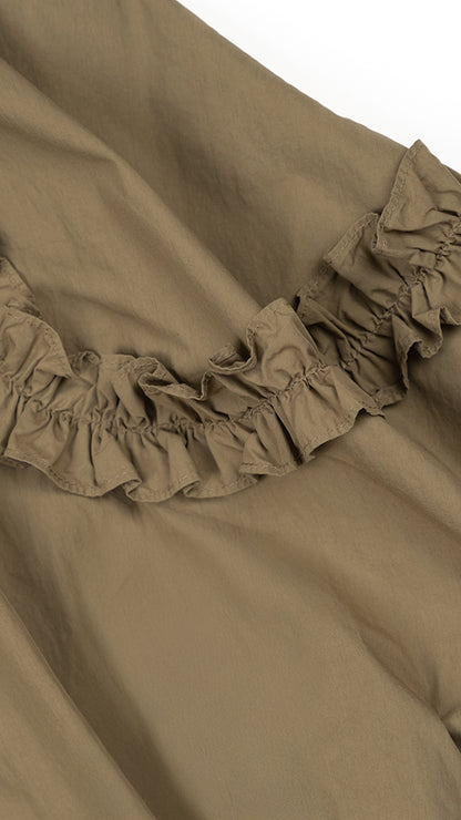 Ruffle Detail Bubble Hem Top in Khaki