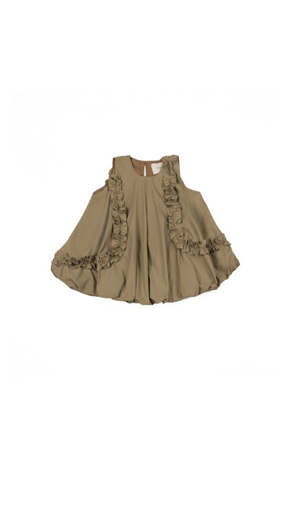 Ruffle Detail Bubble Hem Top in Khaki