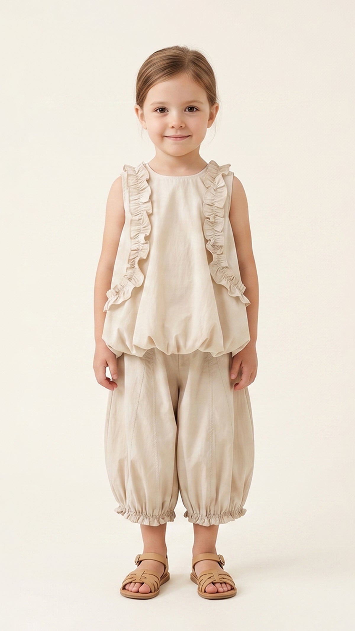 Ruffle Detail Bubble Hem Top in Beige