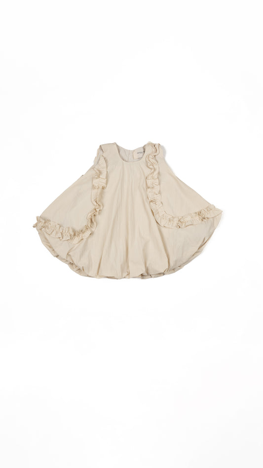 Ruffle Detail Bubble Hem Top in Beige