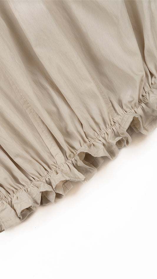 Ruffle-Hem Balloon Culottes in Beige