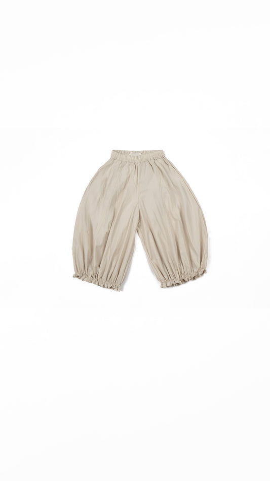 Ruffle-Hem Balloon Culottes in Beige