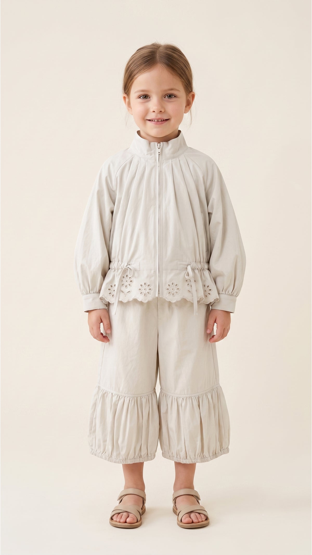 Eyelet Lace Hem Drawstring Jacket