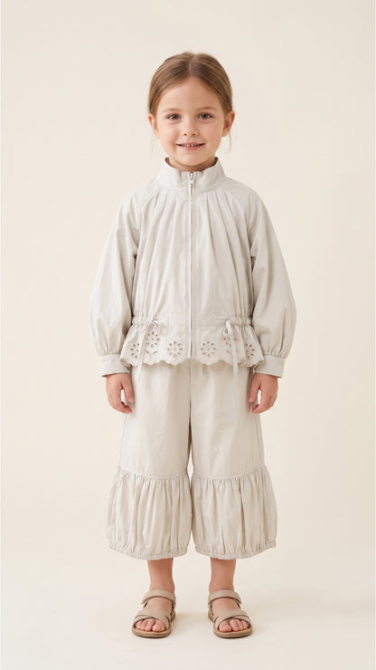 Eyelet Lace Hem Drawstring Jacket
