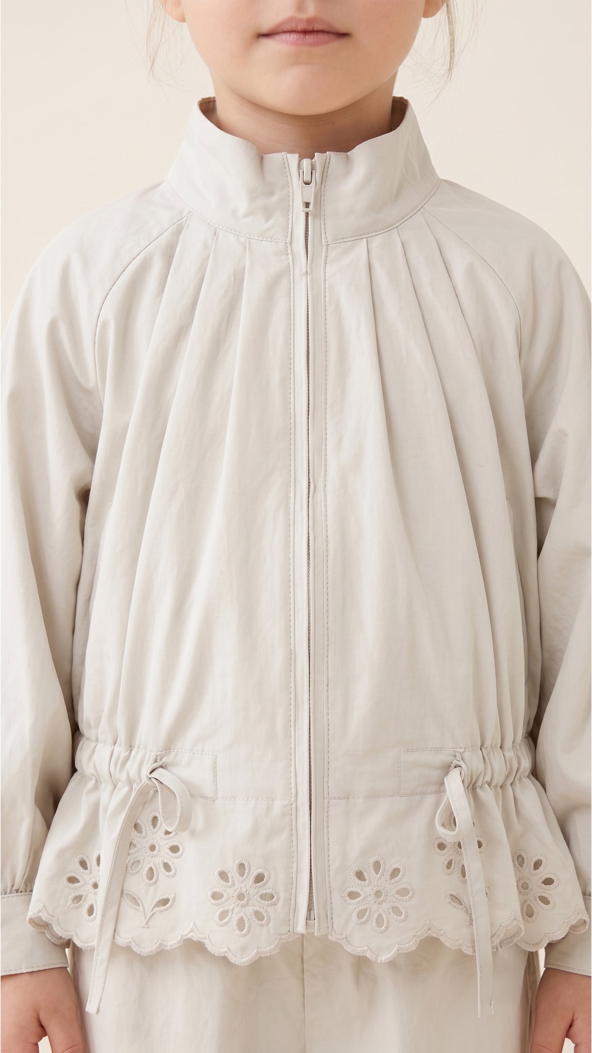 Eyelet Lace Hem Drawstring Jacket