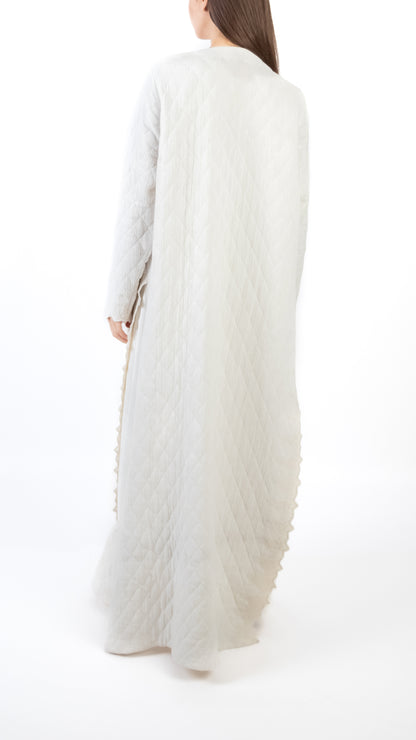 Scallop Embroidered Quilt Detail Long Coat