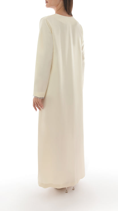 Embroidered Tassel Detail Split Neck Dress