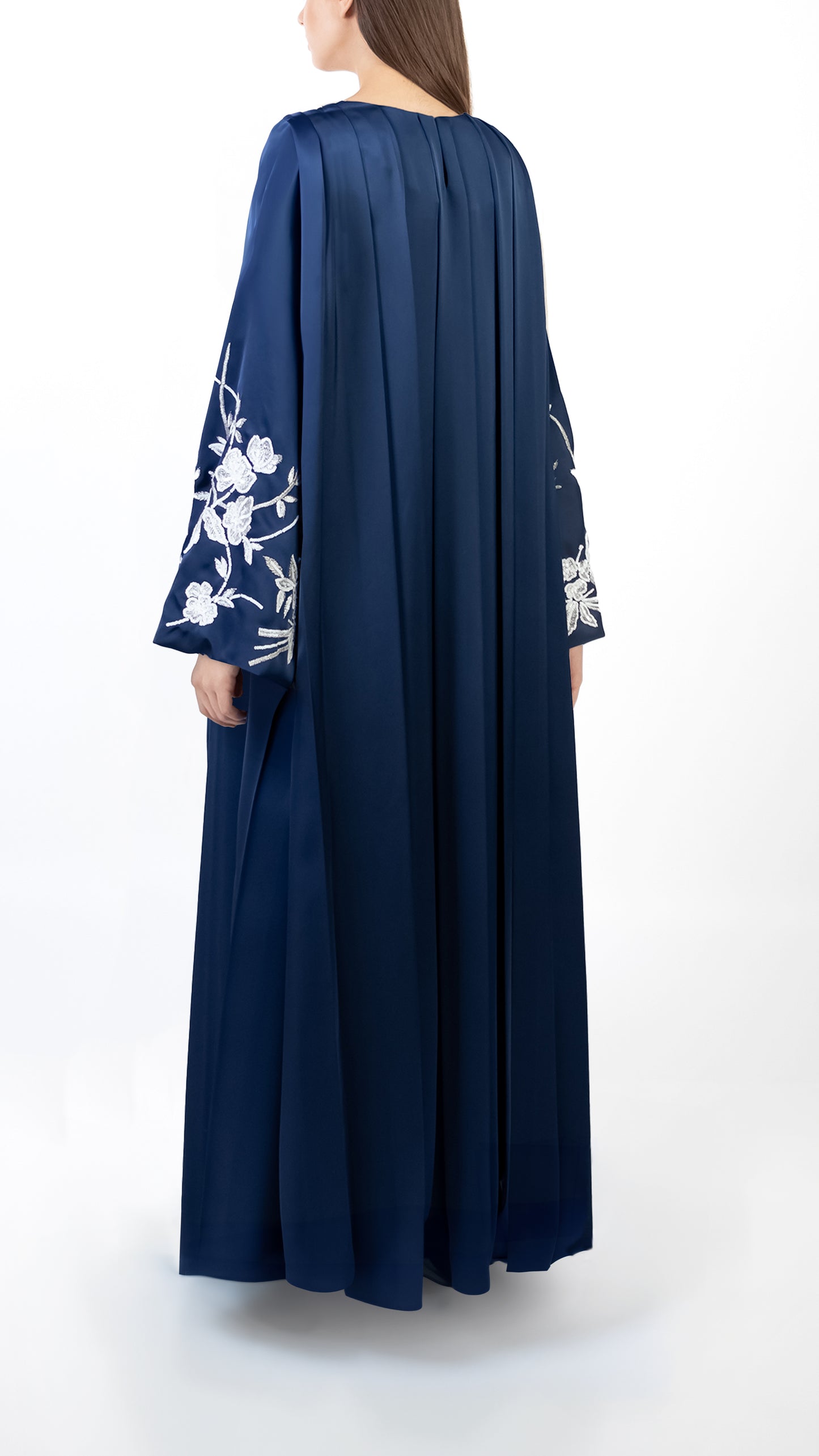 Floral Embroidered Lantern Sleeve Pleat Detail Dress