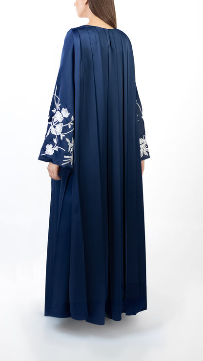 Floral Embroidered Lantern Sleeve Pleat Detail Dress