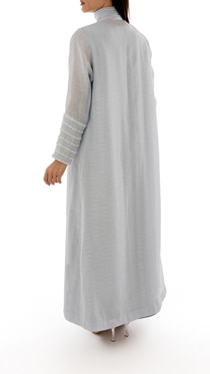 Embroidered Gathered Neck Detail Coat Dress with Inner Dress