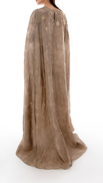 Embellished Tassel Detail Cape Dress with Inner Dress