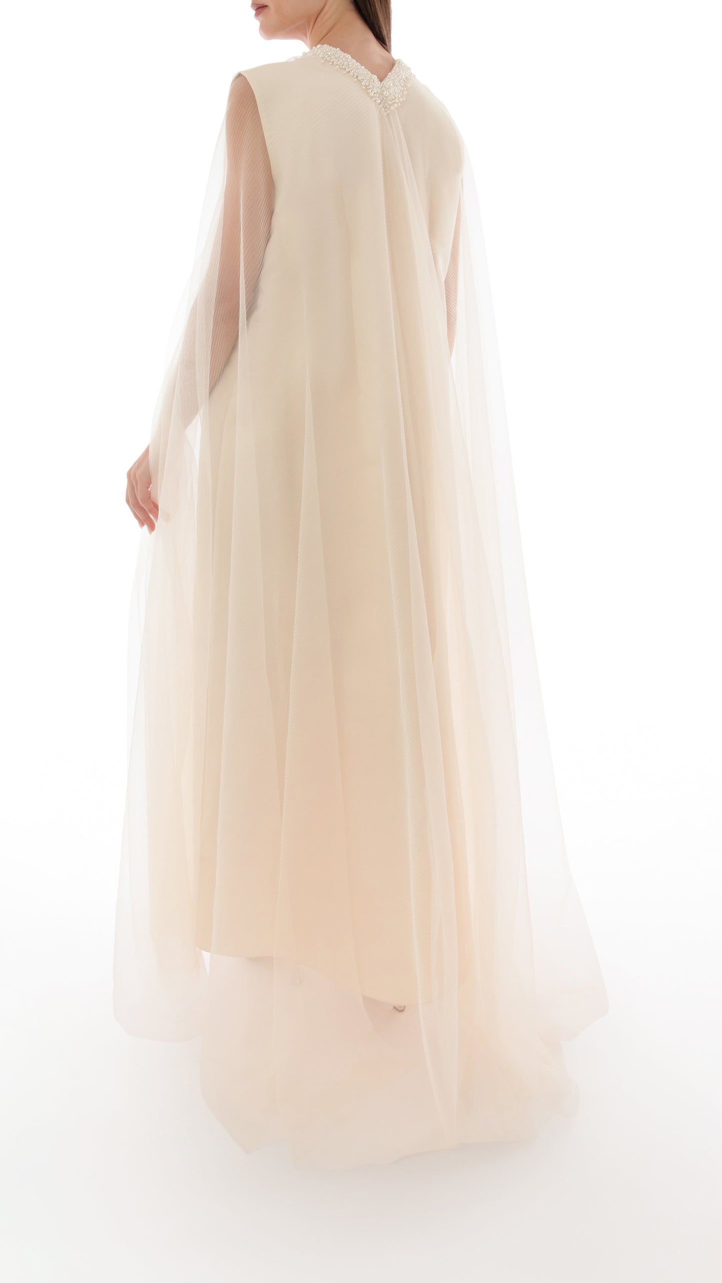 Pearl Embellished Drape Detail Cape Dress
