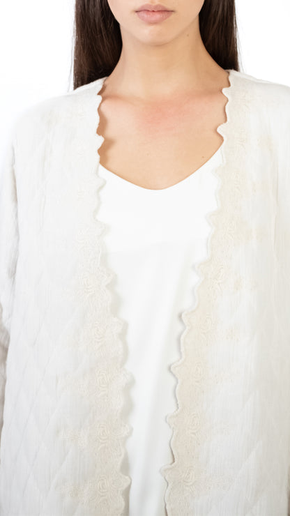 Scallop Embroidered Quilt Detail Long Coat