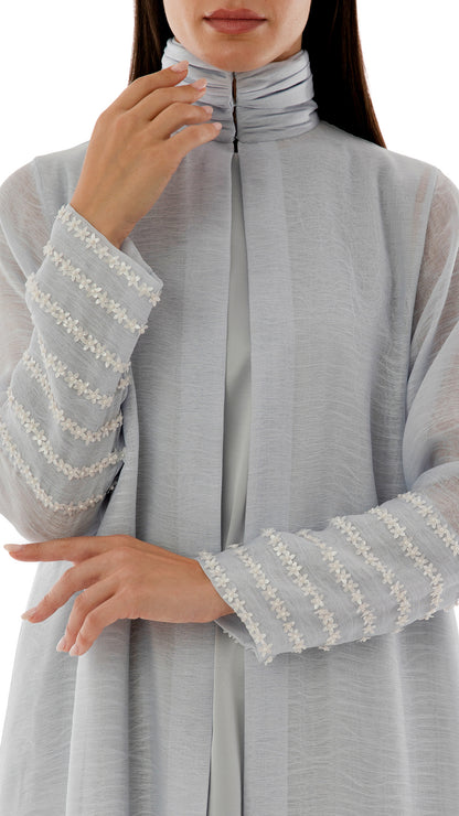 Embroidered Gathered Neck Detail Coat Dress with Inner Dress